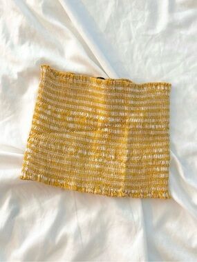 Brandy Melville Yellow and White Smocked Tube Skirt